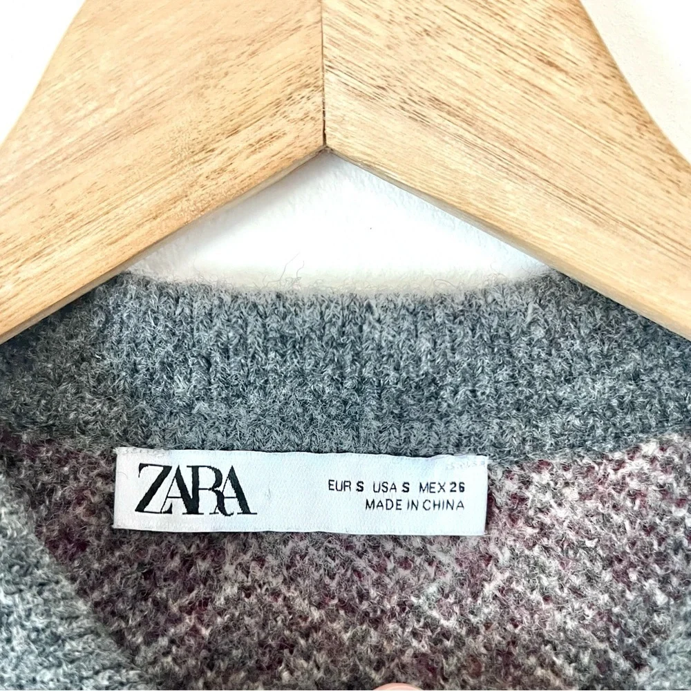 Zara Gray Knit Argyle Shorts & Long Sleeve‎ Collared Top Wool Blend Set Size S/M